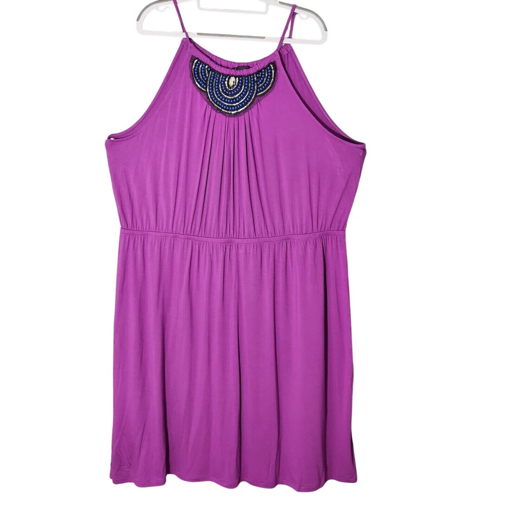 Lane Bryant Dress Plus 22 24 Beaded‎ Boho Festival Sequin Halter Purple
